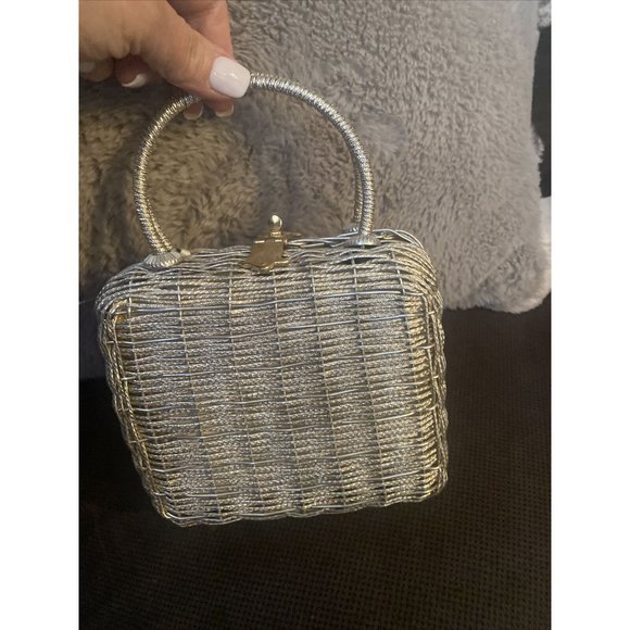 VINTAGE FORSUM MID-CENTURY 1960'S ERA WHITE BASKETWEAVE PURSE / HANDBAG‎ - Picture 2 of 11